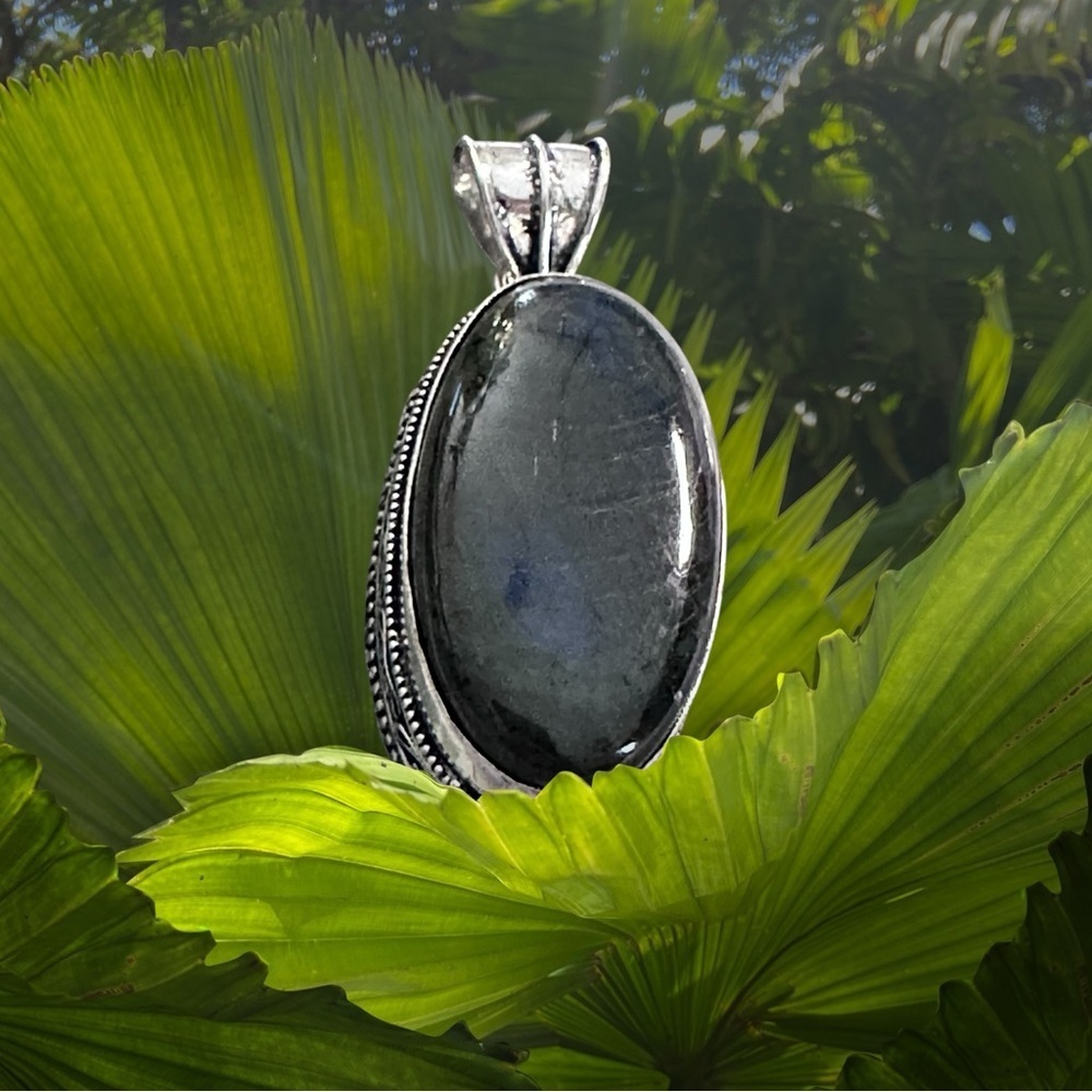 Hand Crafted Artisan Jewelry Pendant with Dark Blue Gray Labradorite Art to Wear